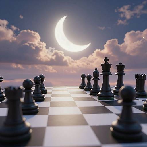 Surreal 3D Chessboard at Dusk