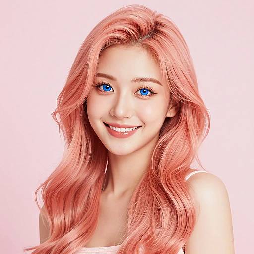 Young Woman with Peach Pink Hair and Blue Eyes