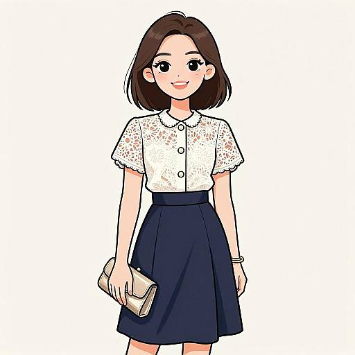 Smiling Woman in Elegant Navy Skirt