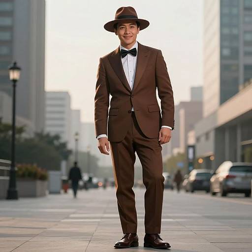 Confident Urban Professional in Brown Suit