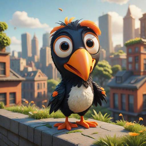 Charming 3D Cartoon Toucan on Rooftop