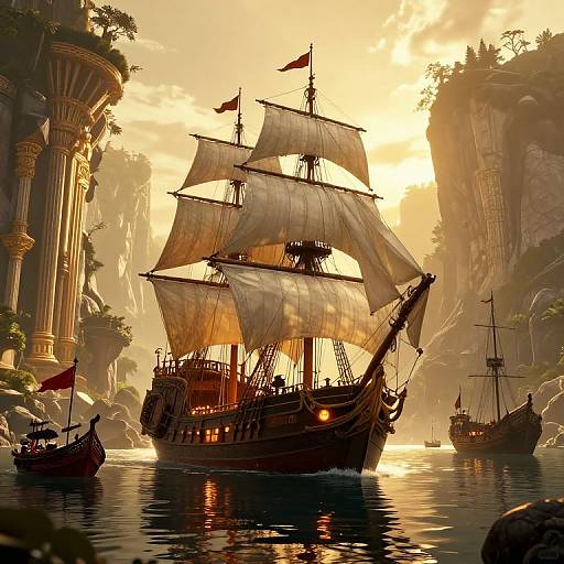 Epic Fantasy Port at Golden Sunset
