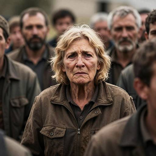 Worried Elderly Woman in a Crowded Scene