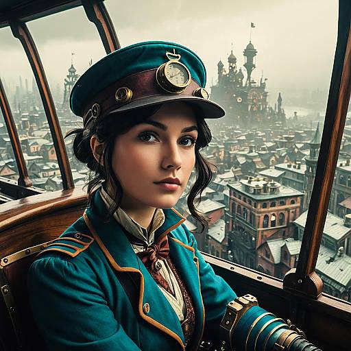 Steampunk Adventurer Girl on Zeppelin Deck