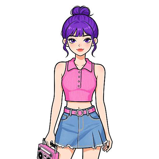 Preppy Woman with Pink Boombox