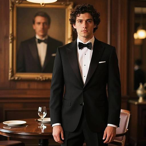 Handsome Man in Black Tuxedo in Elegant Room