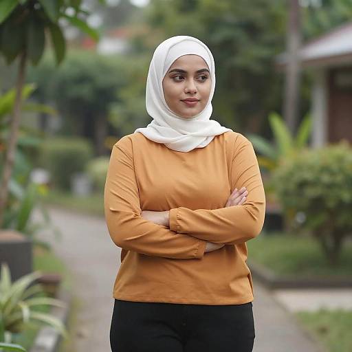 Curvy Woman in Hijab Garden Scene