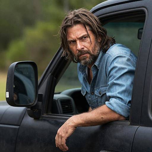 Rugged Man in Black Truck Portrait