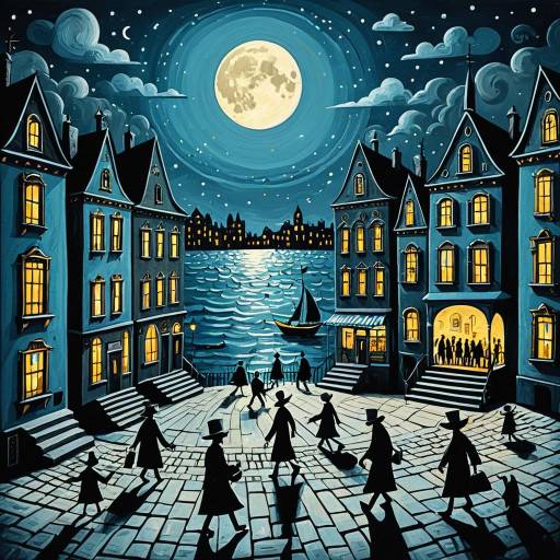 Surreal Moonlit City Square Illustration