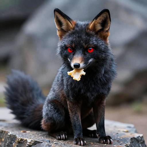 Midnight Fox with Crimson Eyes and Horns