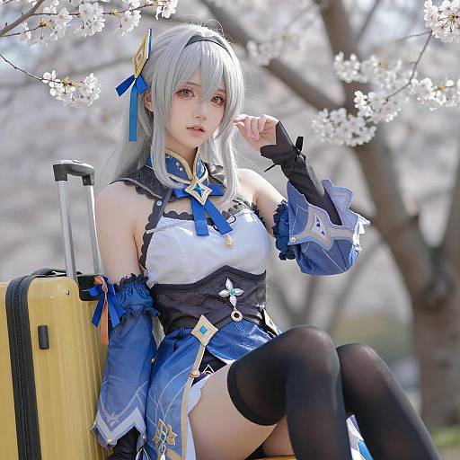 Anime Cosplay with Cherry Blossoms