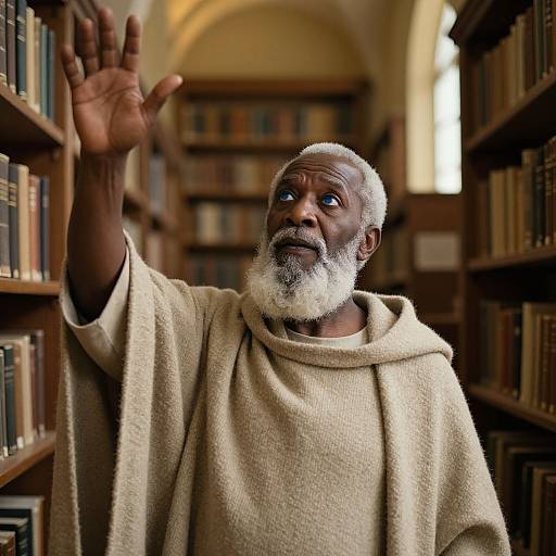 Wise Elder in Ancient Library