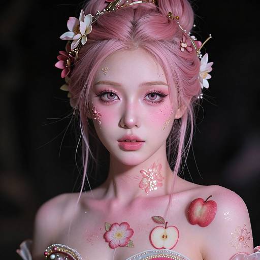 Fantasy Portrait of Woman with Floral Designs