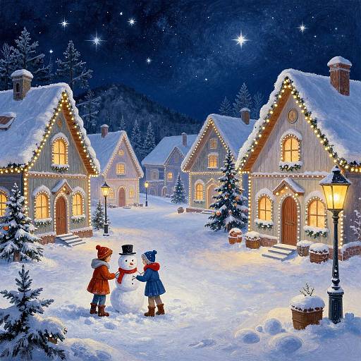 Whimsical Snowy Christmas Village Scene