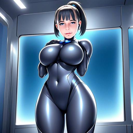 Futuristic Woman in Shiny Bodysuit