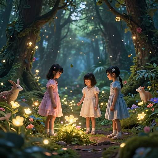 Kids Exploring Magical Glowing Forest
