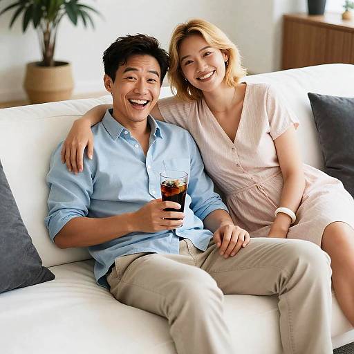 Casual Couple on a White Couch