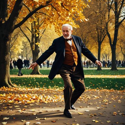 Elderly Man Dancing in Autumn Park