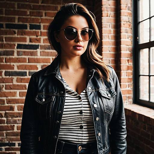 Woman in Leather Jacket and Sunglasses Indoors
