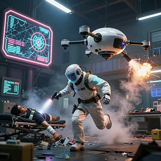 Android Field Medic in Neon Ruins