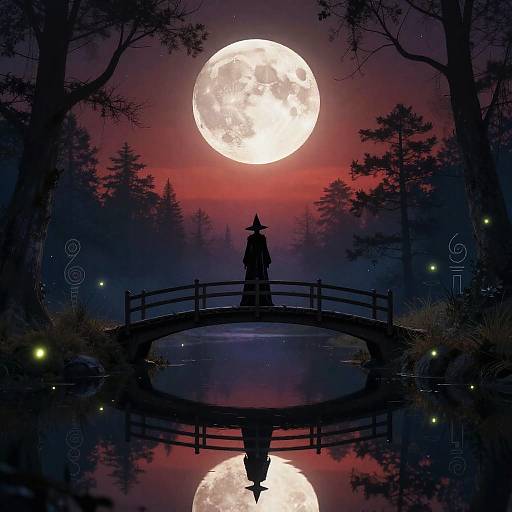 Moonlit Witch on Enchanted Bridge