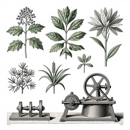 Vintage Botanical Industrial Fusion