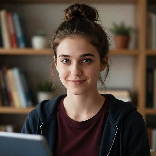 Young Woman Smiling in Cozy Setting
