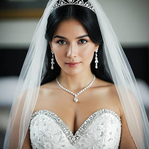 Bride in Elegant Queen-Like Wedding Dress
