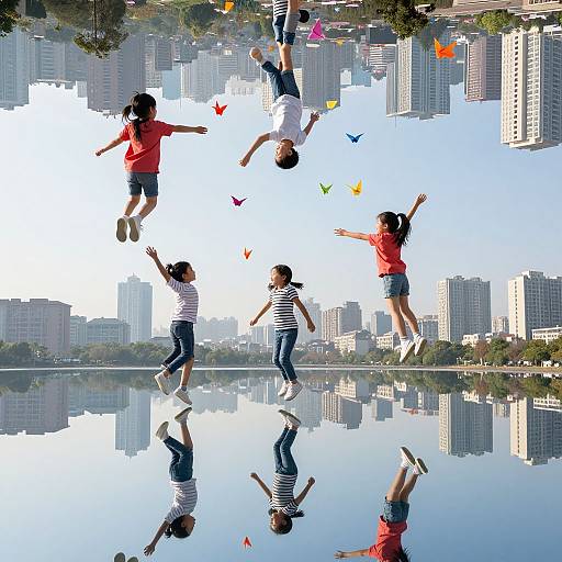 Children Soaring on Paper Cranes