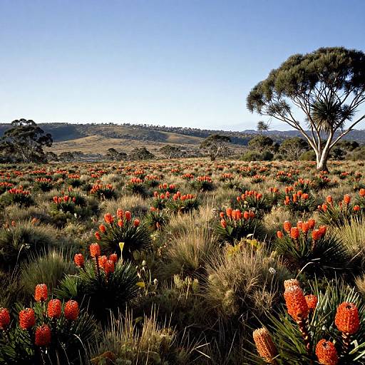 Australian Landscape with Waratah Flowers