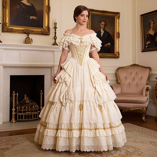 Elegant Victorian Ball Gown in Vintage Parlor