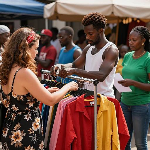 Vibrant Outdoor Market Scene with Shoppers