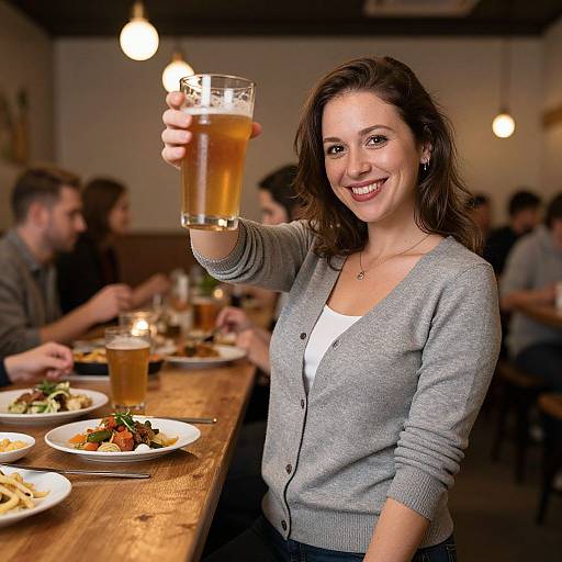 Cheerful Woman Toasting with Beer