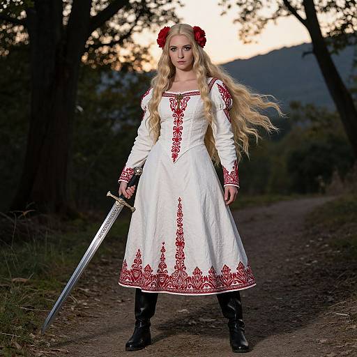 Regal Blonde Warrior in Medieval Attire
