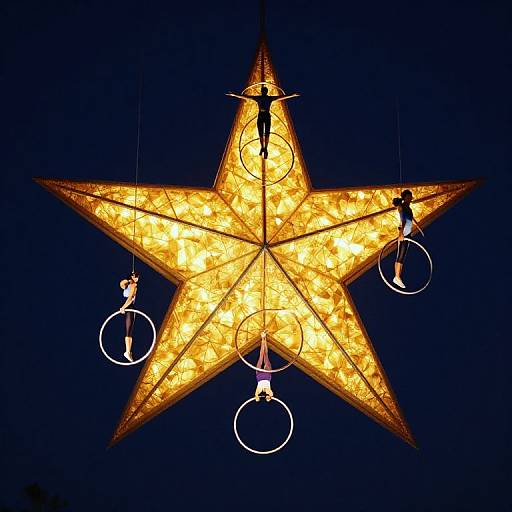 Acrobats Soaring Through Luminous Hoops