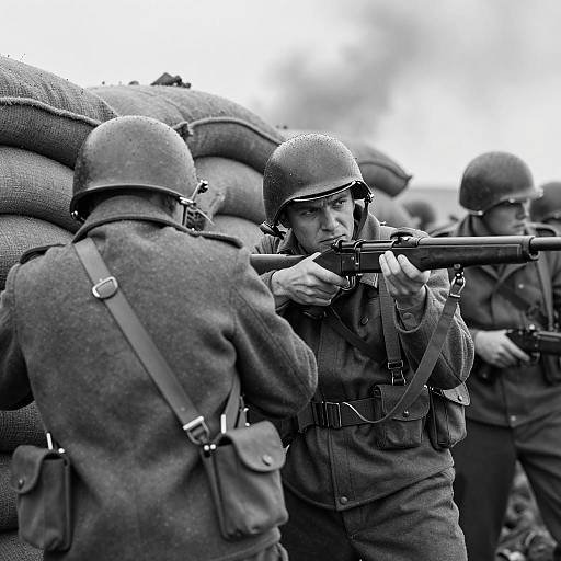 Dramatic WWII Combat Scene in Monochrome