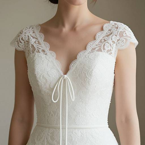Queen Anne Neckline Wedding Dress Close-Up