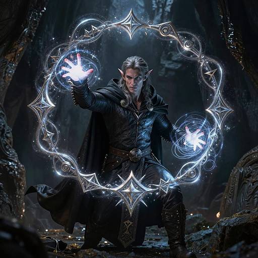 Male Drow Wizard Casting Arcane Spell