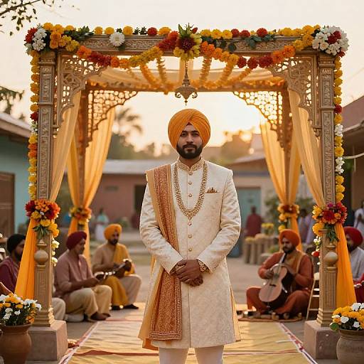 Punjabi Groom Under Wedding Arch
