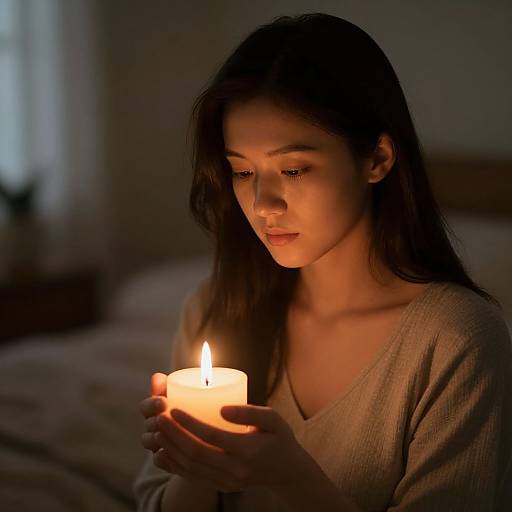 Woman Holding Candle Flame Glow