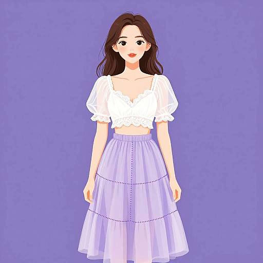 Romantic Woman in Lavender Midi Skirt