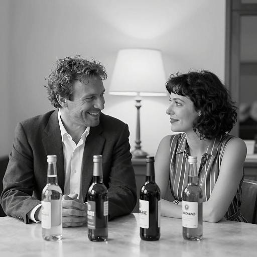 Vintage Couple at Table: Black and White