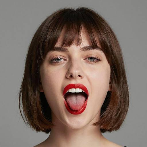 Portrait of Woman with Red Lips and Open Mouth