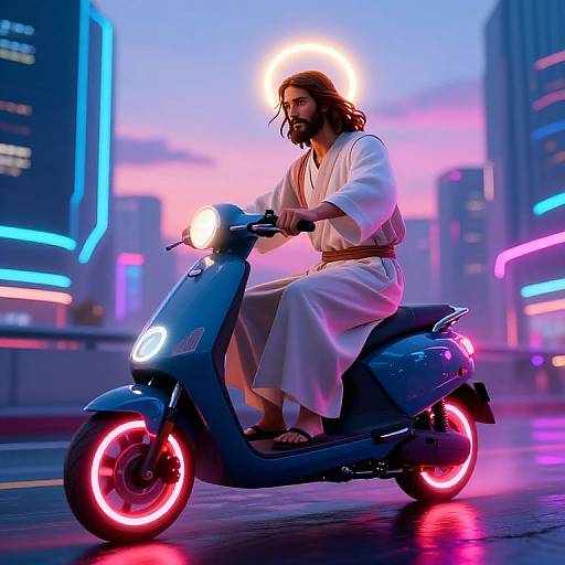 Jesus Christ in Cyberpunk Neon City