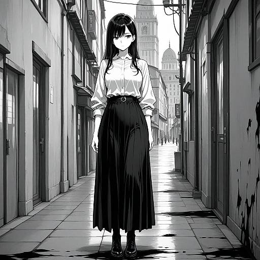 Monochrome Ink Sketch of Girl