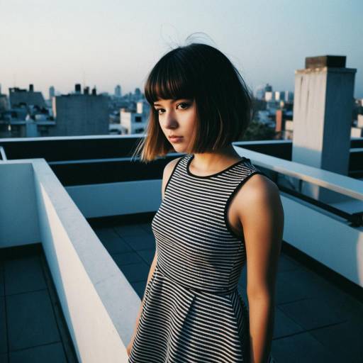 Young Woman with Stacked Bob on Rooftop