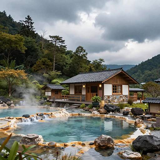 Photorealistic Hot Spring Lush Landscape Masterpiece