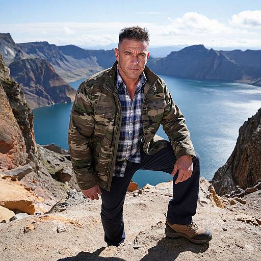 Muscular Man on Rocky Cliff