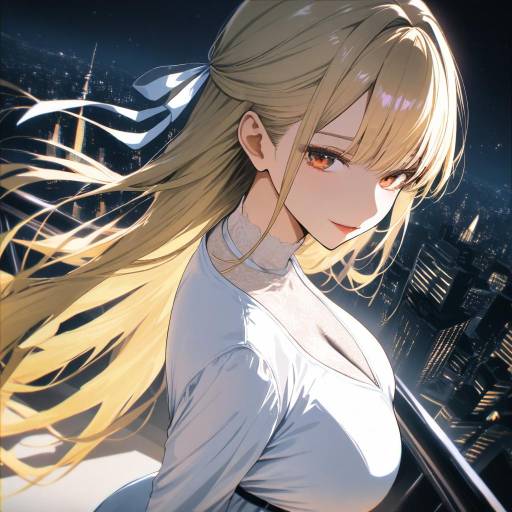 Aesthetic Anime Girl on Rooftop at Night