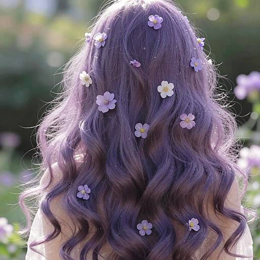 Dreamy Purple Hair with Flowers